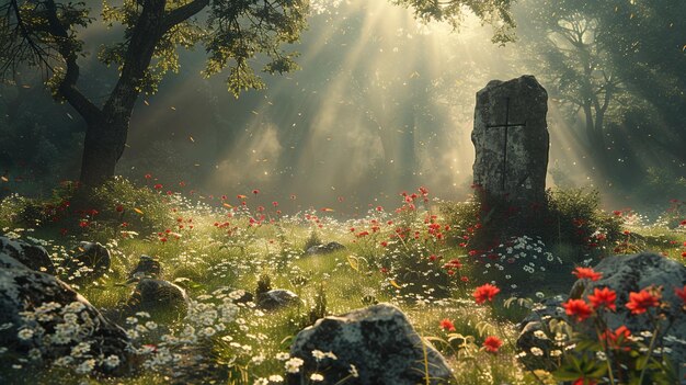 Un papier peint au sol sur une prairie