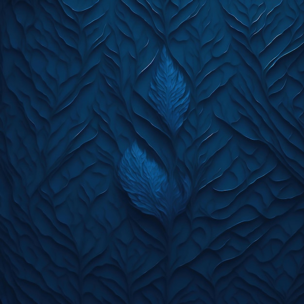 Papier peint bleu avec un motif de feuilles et de fleurs.