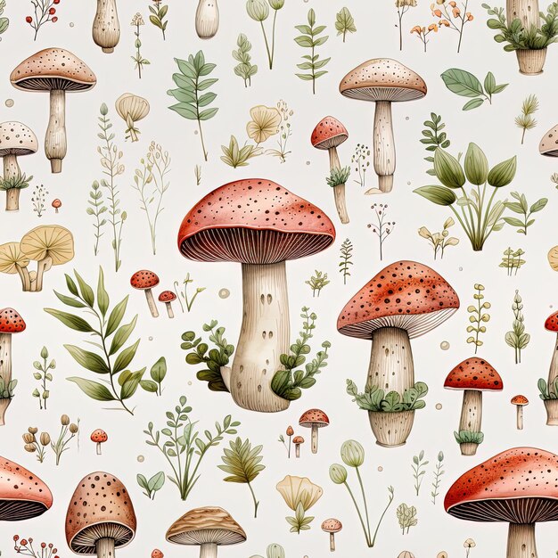 un papier peint avec des champignons et des champignon dessus