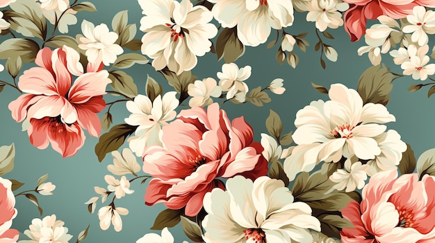 Papier peint classique sans couture motif de fleurs vintage rétro sur fond vert Design textile