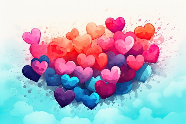 Un papier peint coeur coloré avec beaucoup de coeurs dessus