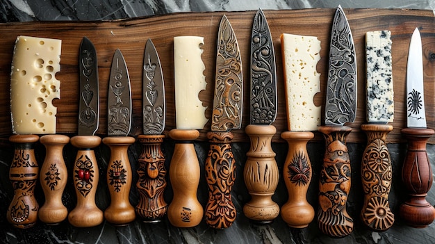 Photo papier peint de la collection de couteaux à fromage artisanaux