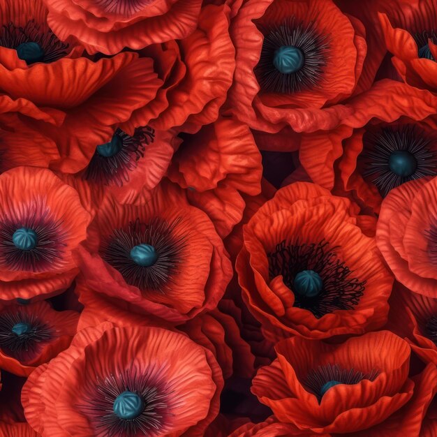 Un papier peint coquelicot rouge avec un fond noir et un point bleu au milieu.