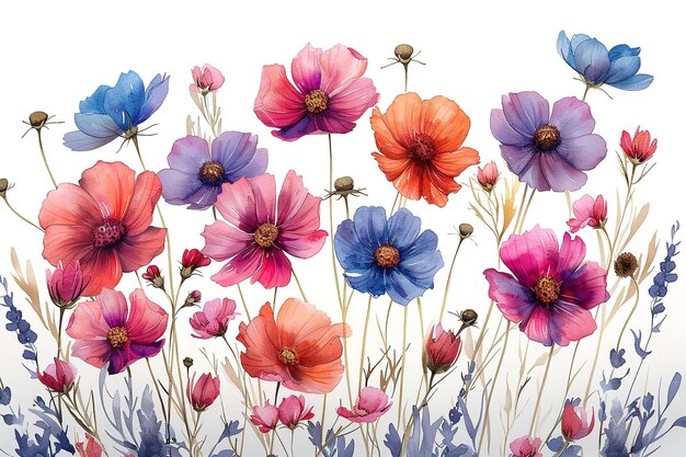 Le papier peint Cosmos Flowers est une illustration de design et un fond blanc.