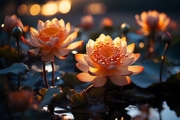 Le papier peint du coucher de soleil du lac de Lotus tranquille