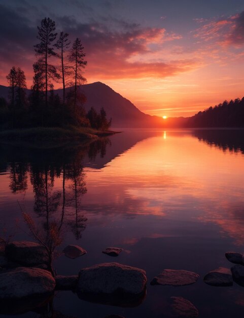 Le papier peint du lac au coucher du soleil