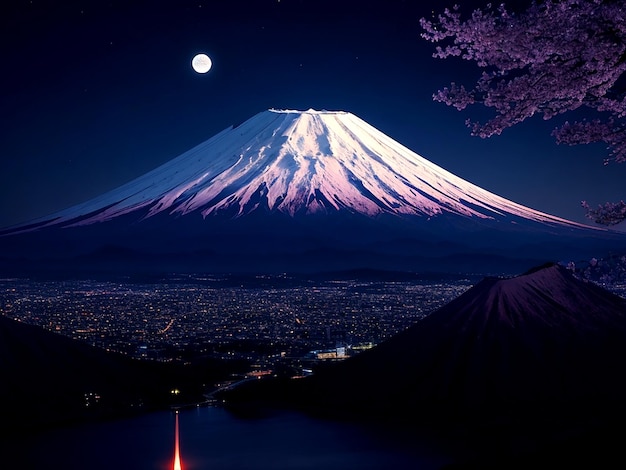 Photo papier peint du mont fuji la nuit affiche photo rendu 3d peinture cinématographique ai_generated