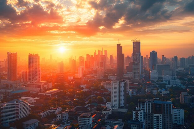 Papier peint du paysage urbain L'horizon de Bangkok au coucher du soleil d'automne