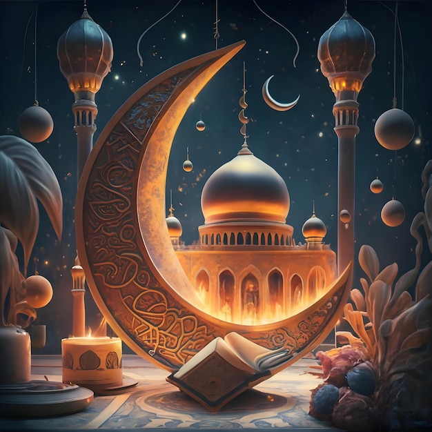 Papier peint du Ramadan avec la présence du croissant du Ramadan Ramadan le temps sacré pour la prière