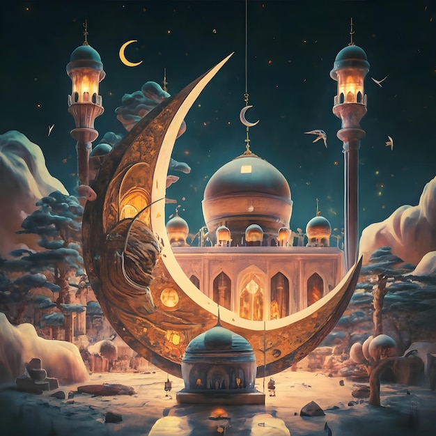 Papier peint du Ramadan avec la présence du croissant du Ramadan