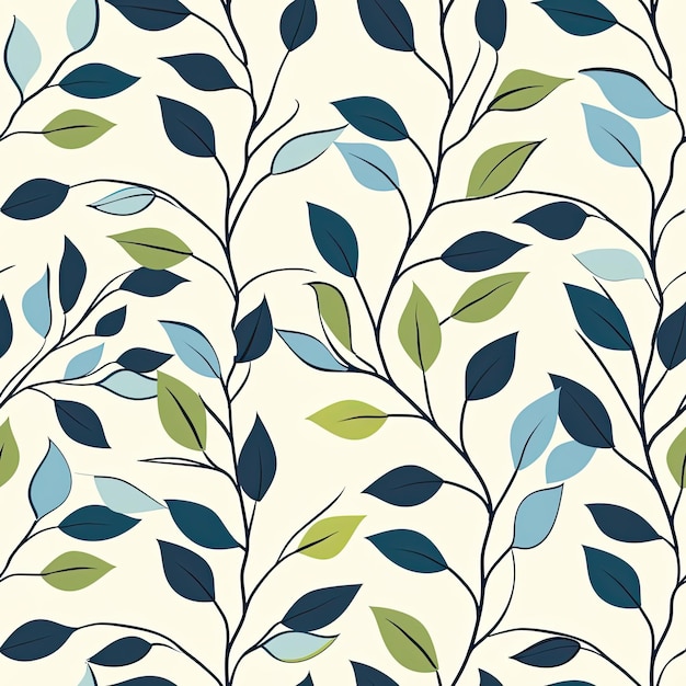 un papier peint à feuilles et des branches avec des feuilles bleues et vertes