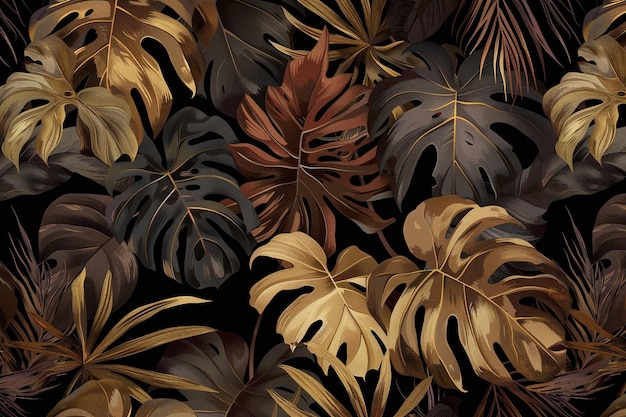 Un papier peint de feuilles et de plantes tropicales