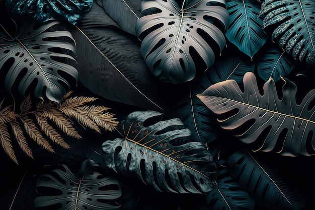 Un papier peint de feuilles et de plantes