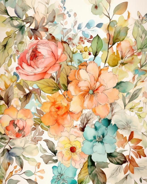 Papier peint fleuri aquarelles