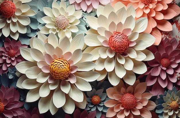 papier peint avec des fleurs et des feuilles colorées 3d