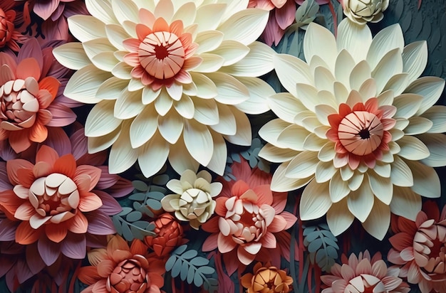 papier peint avec des fleurs et des feuilles colorées