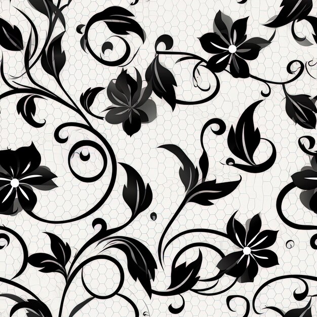 Photo un papier peint avec des fleurs noires et un fond blanc