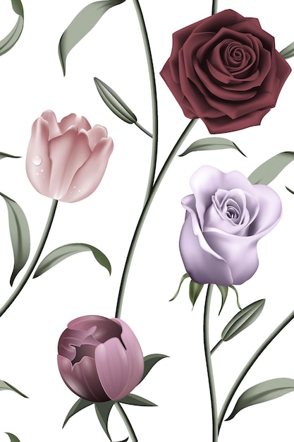 Papier peint à fleurs pour l'intérieur, impression numérique, carreaux floraux pour les murs.