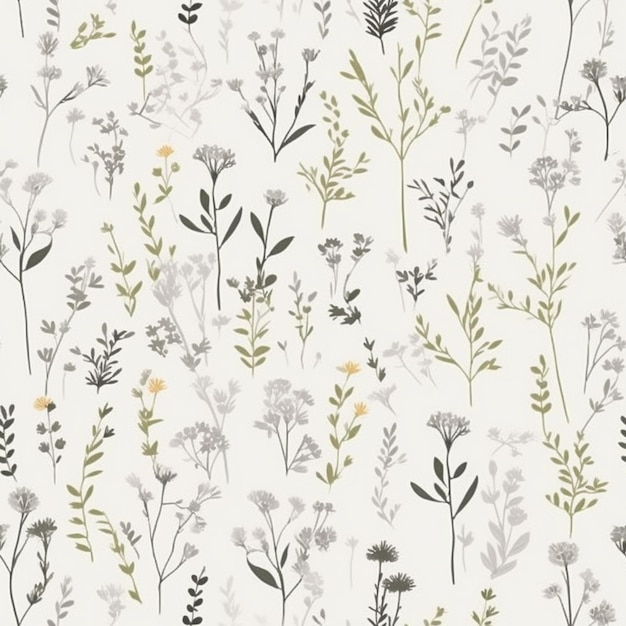 un papier peint floral blanc et gris avec de petites fleurs génératives ai