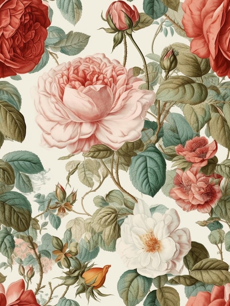Un papier peint floral avec un motif de fleurs roses et blanches.