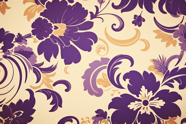 Photo un papier peint floral violet et jaune avec un motif de fleur violette