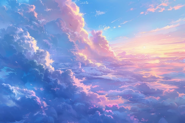 Papier peint à l'huile de paysage au coucher du soleil de style anime coloré
