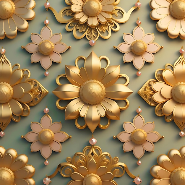 papier peint d'illustration 3D motif sans couture floral lumière verte et or