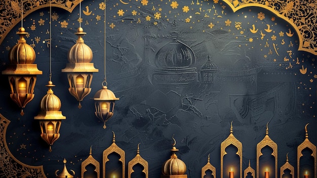 papier peint islamique avec une lampe et un fond doré