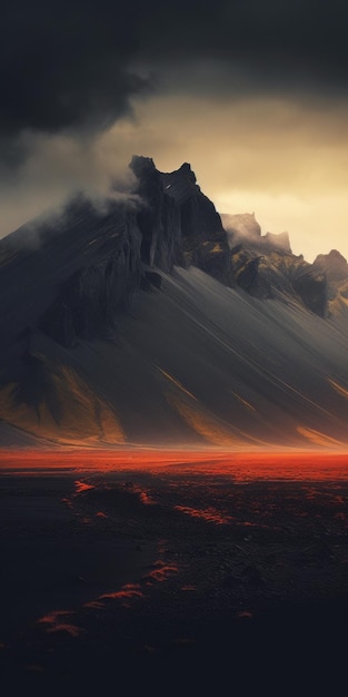 Papier peint islandais jaune foncé et rouge clair paysage désertique