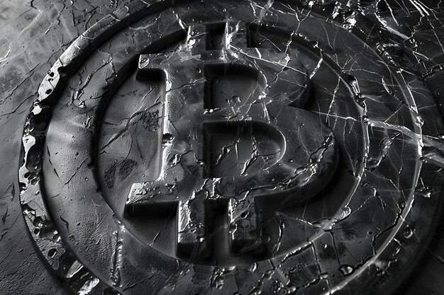 Photo papier peint en marbre avec un symbole bitcoin gravé dans une illustration de luxe crypto trading backgroundo