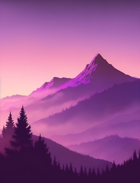 Le papier peint de la montagne brumeuse est en teinte violette.