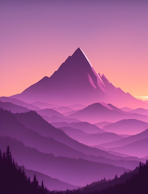 Le papier peint de la montagne brumeuse est en teinte violette.