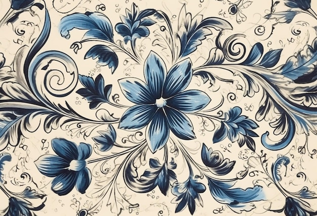 Un papier peint avec un motif floral et les mots " bleu " dessus.