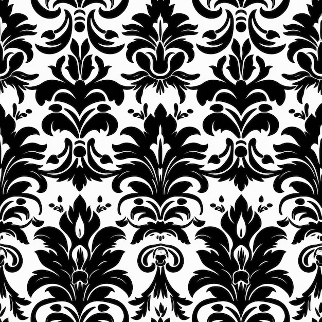 Papier peint à motif floral noir et blanc d'époque Design influencé par le baroque