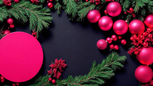 papier peint de Noël et de la nouvelle année avec des branches de sapin et du fuchsia et de la couleur noire
