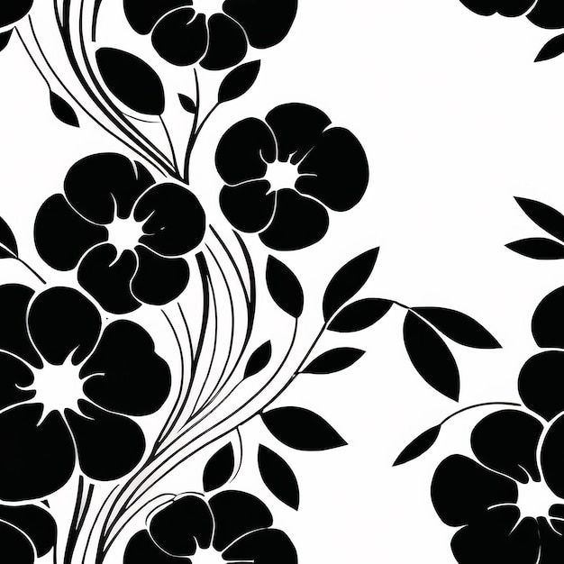 Un papier peint noir et blanc avec un motif floral.