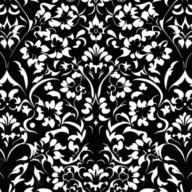 Papier peint noir et blanc avec un motif floral.