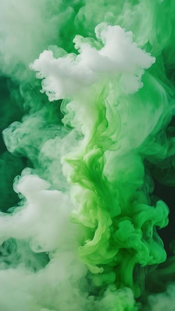 Photo papier peint numérique avec de multiples éléments de fumée verts et blancs créant un éther captivant