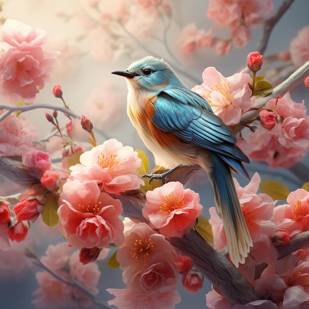 Papier peint oiseaux magnifiques et colorés dans les arbres à fleurs