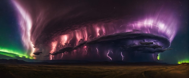 Papier peint de paysage panoramique du ciel nocturne de l'Aurora Borealis