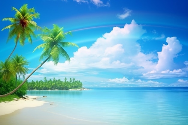 Le papier peint de plage de l'arc-en-ciel sur le soleil embrassé