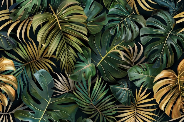 Un papier peint de plantes tropicales sur un fond noir