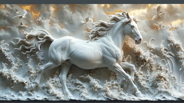 Photo papier peint en relief de cheval 3d