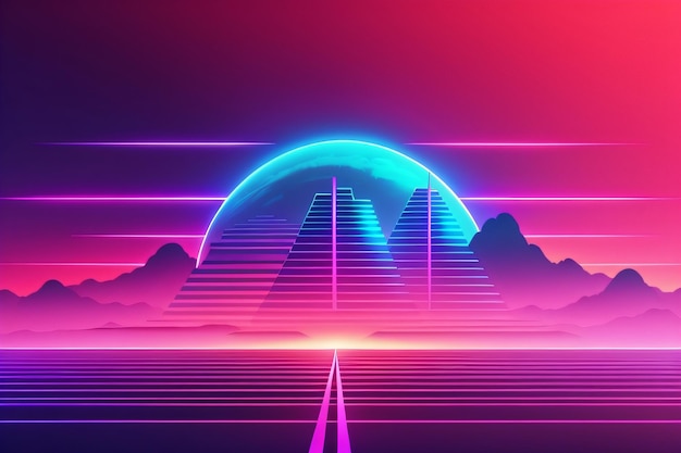 Papier peint rétro synthwave fond papier peint cyberpunk synthwave rétro avec IA générative