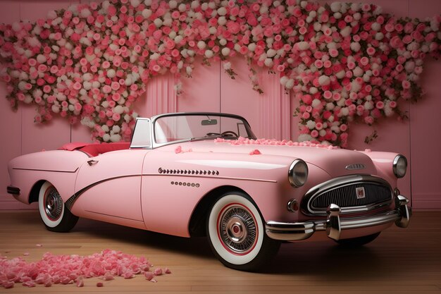 Papier peint rose de voiture classique IA générative