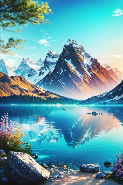 Photo un papier peint serein et tranquille présentant une vue imprenable sur une chaîne de montagnes