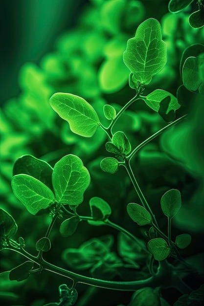 Papier peint vert avec un fond vert et une plante à feuilles.