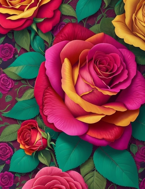 Un papier peint vibrant avec un motif de rose intrinsèquement tissé avec une variété de teintes et de nuances