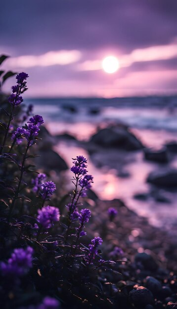 Photo le papier peint violet everlasting le long de la rive