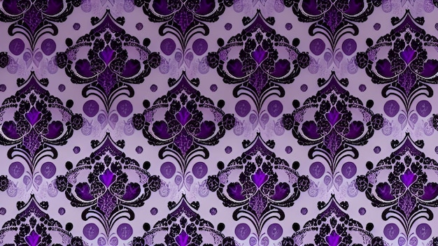 Papier peint violet avec un motif de fleurs et de feuilles.